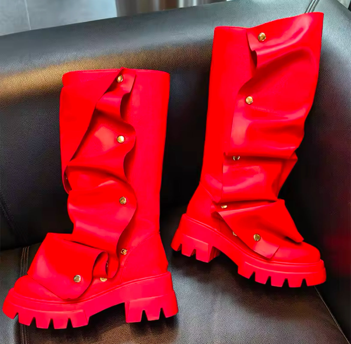 Slouchy Wrinkled Combat Chunky Stylish Glam Boots