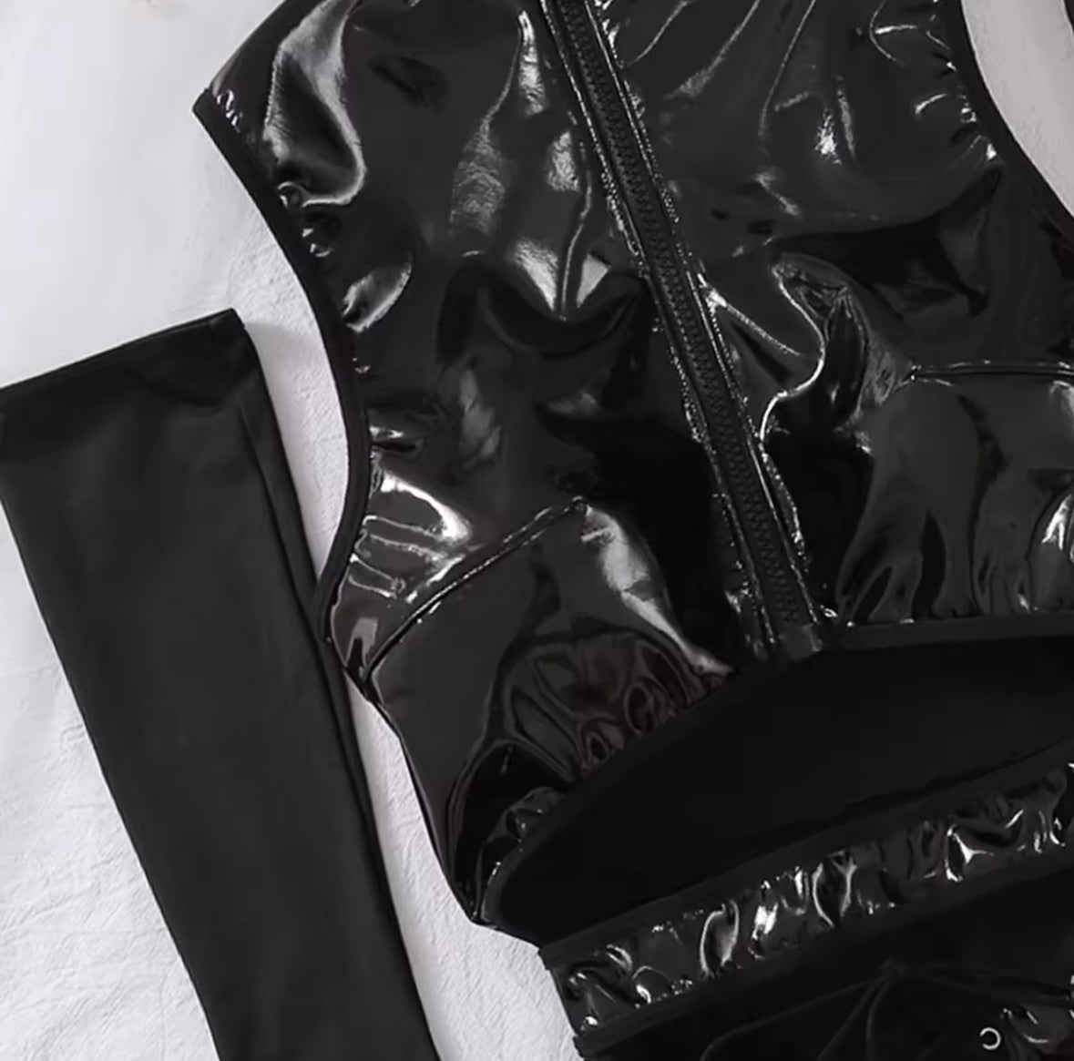 Noir 3-Piece Lingerie Set Faux Leather Bodysuit, Waist Belt & Gloves