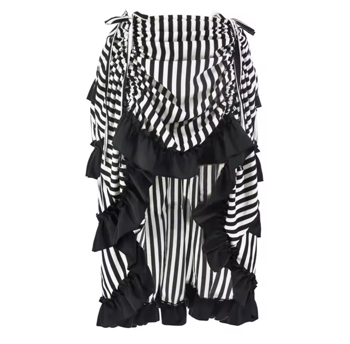 New Gothic Pinstriped High-Rise Ruffled Trimmed Vogue Skirt