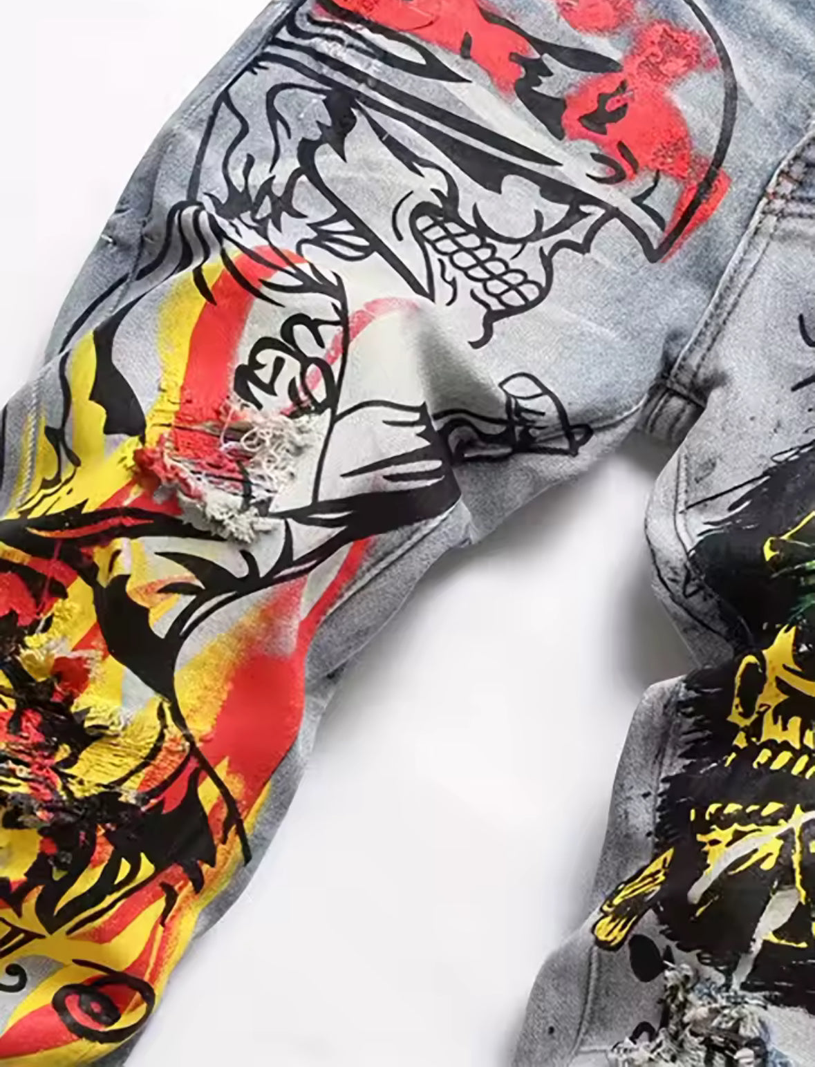 Hot New Rebel Skull Graffiti Slim Fit Jeans Edgy Streetwear Denim