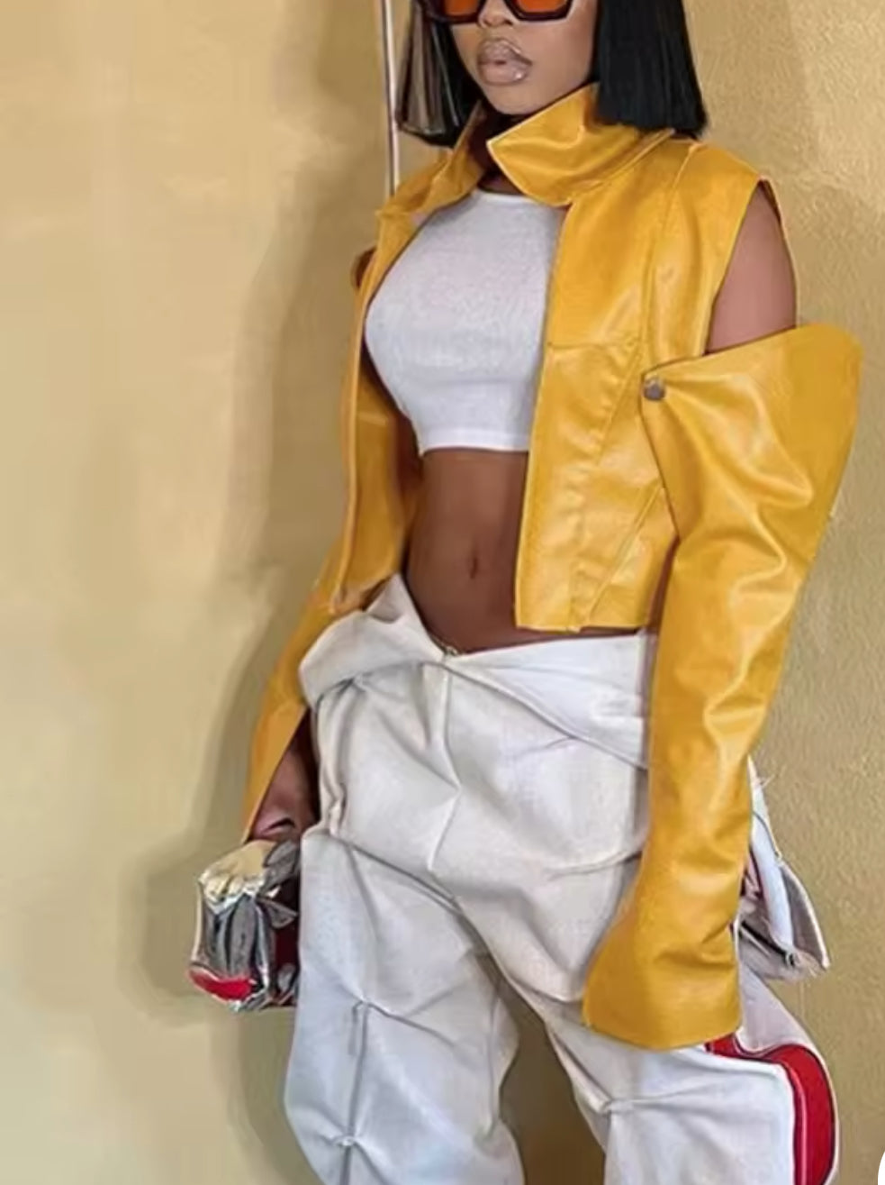 Bold Statement Yellow Faux Leather Jacket