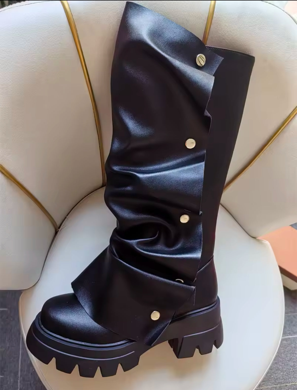 Slouchy Wrinkled Combat Chunky Stylish Glam Boots