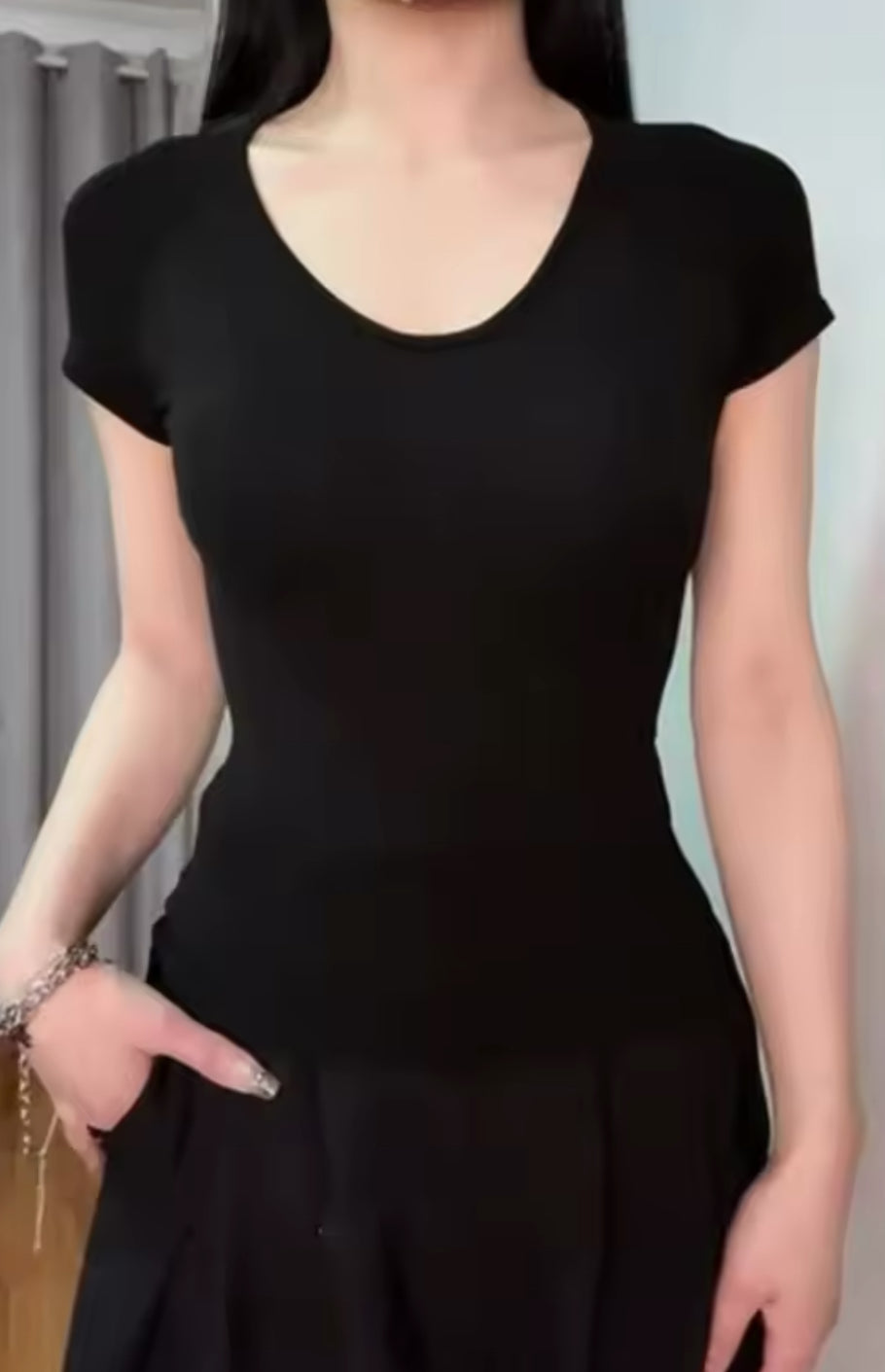 New Black Mesh Back Gothic Print Women’s T-Shirts Two Styles