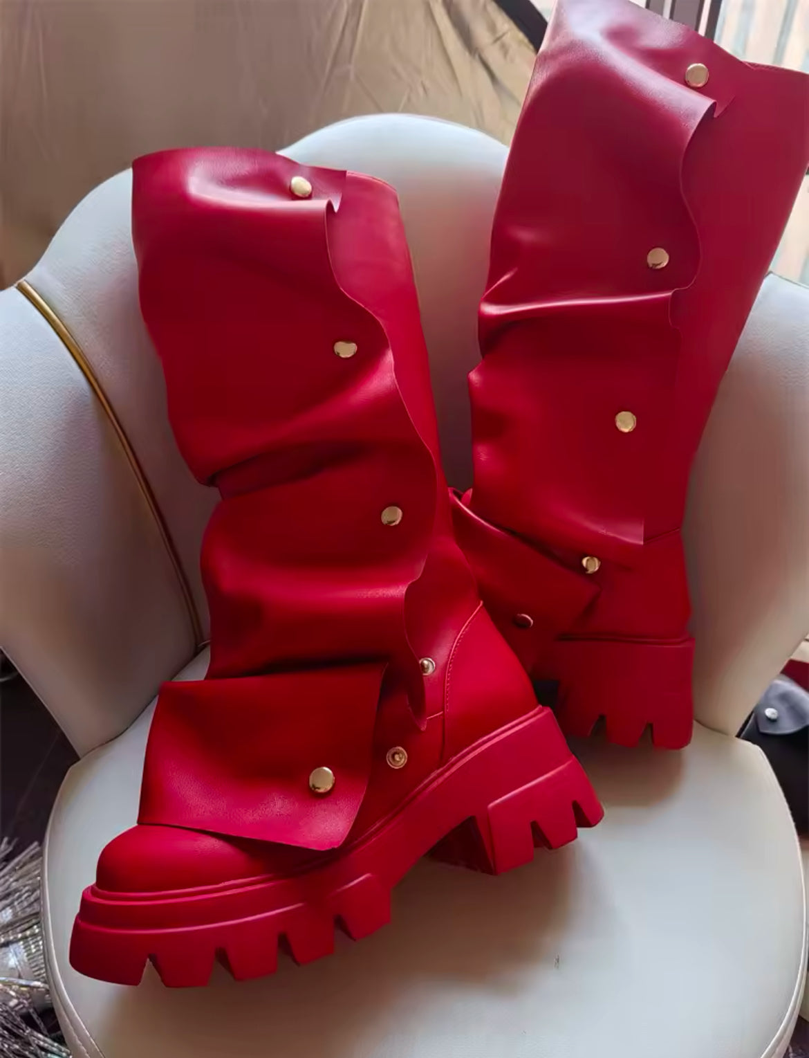 Slouchy Wrinkled Combat Chunky Stylish Glam Boots