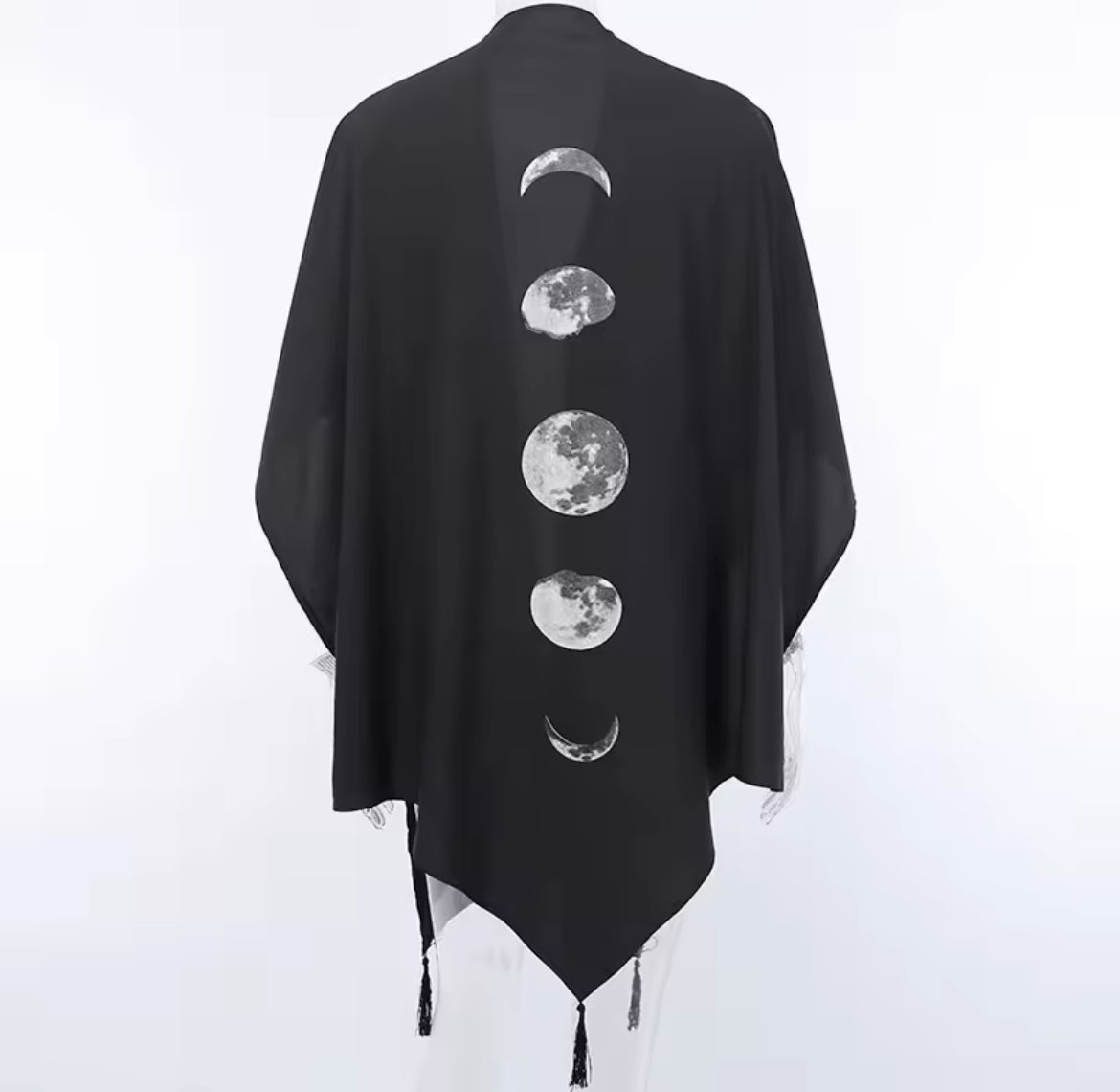 Witchy Gothic Moon Phase Shawl Cape – Lightweight Lunar Fashion