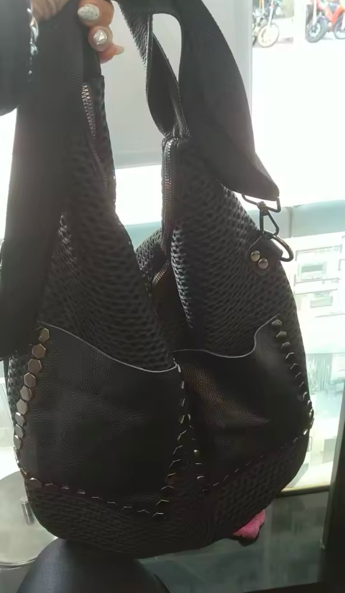 Retro Large Mesh Studded Hobo Handbag