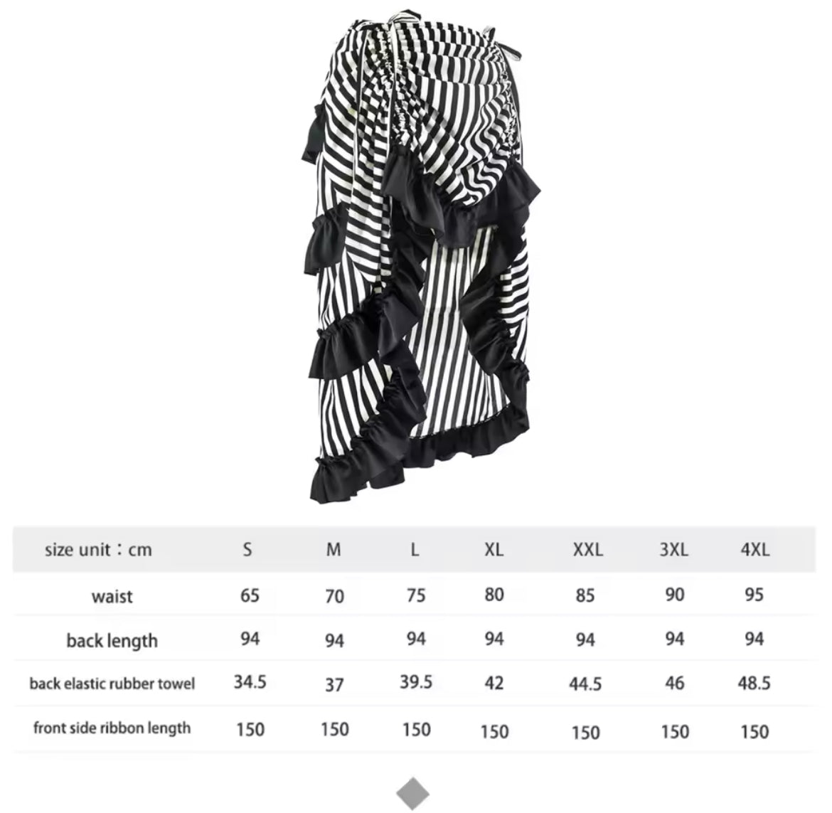 New Gothic Pinstriped High-Rise Ruffled Trimmed Vogue Skirt
