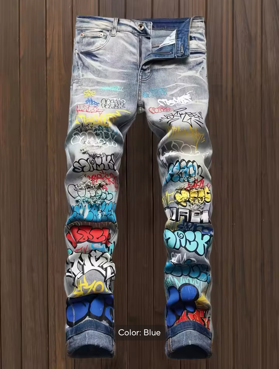Graffiti Street Art Slim Fit Jeans for Men - Urban Printed Denim