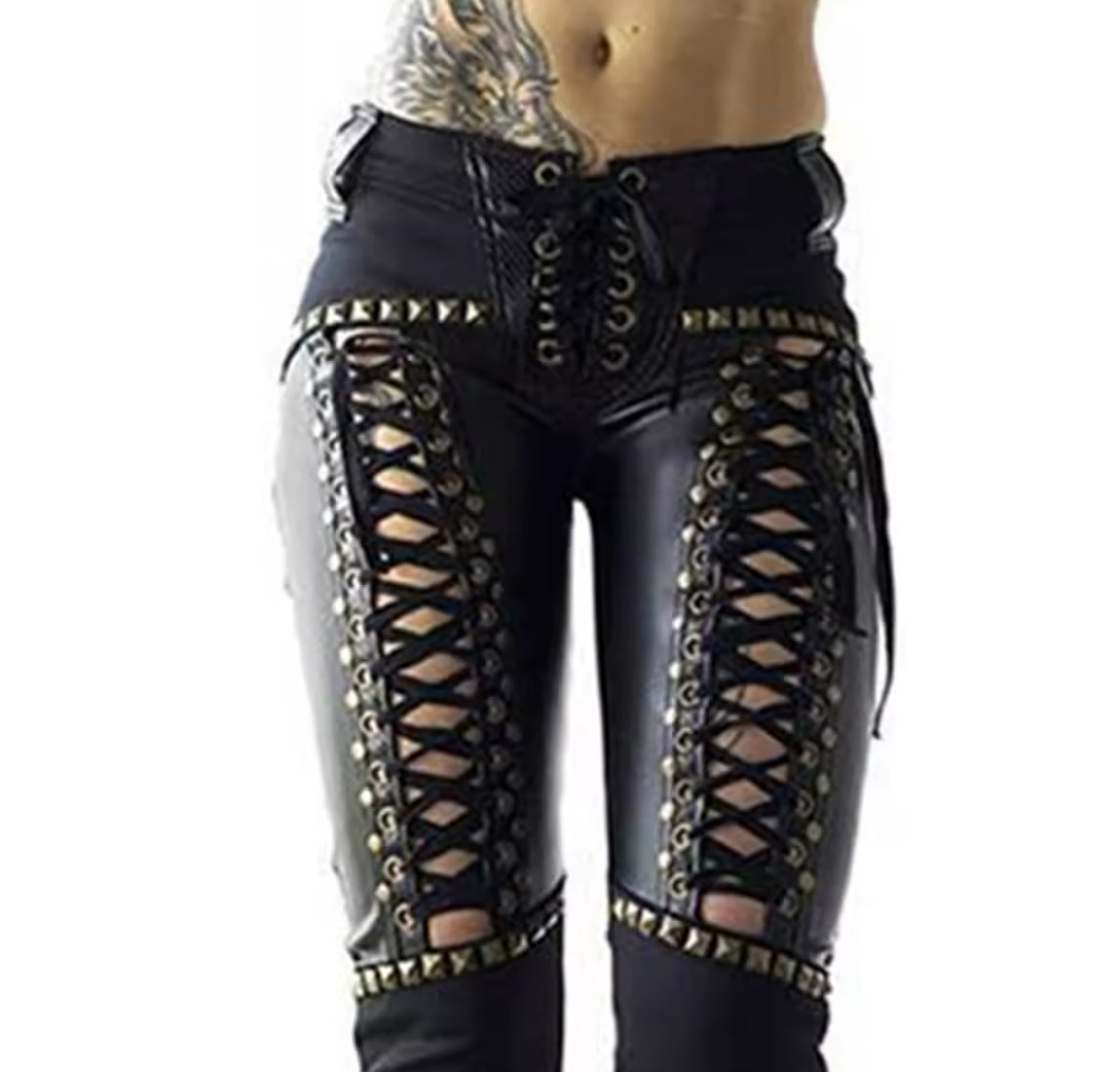 Punk Rock Lace-Up Studded Leather Pants Bold Gothic Statement