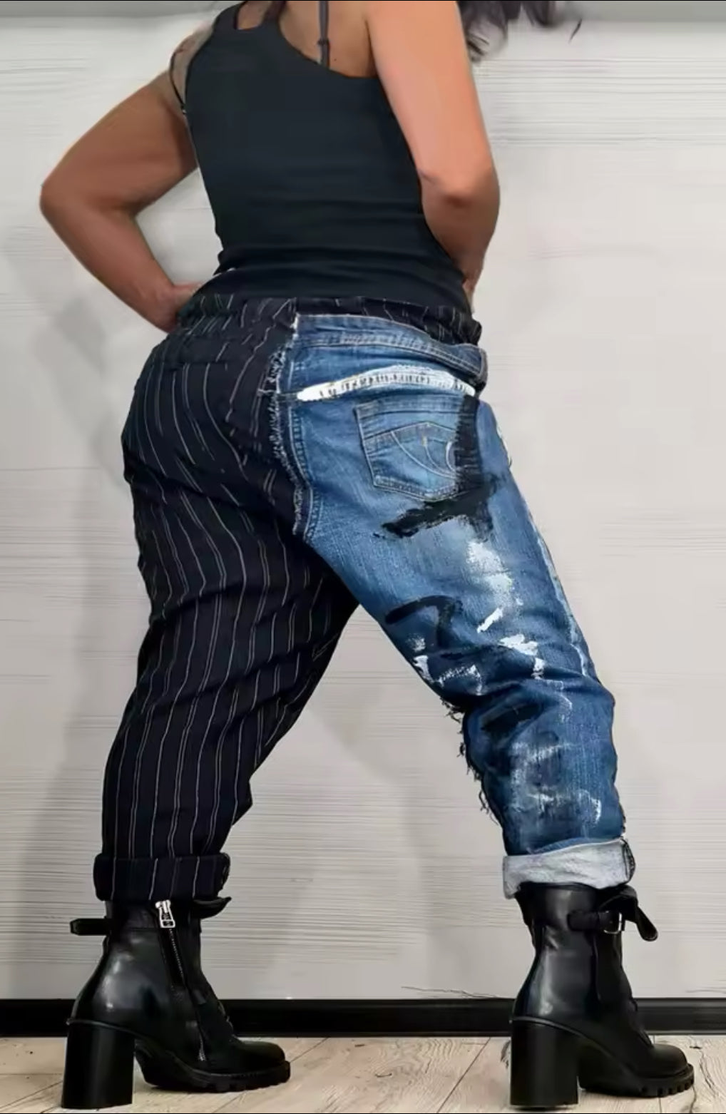 New Veil & Vogue Pinstriped Plus-Size Split Jean Pants