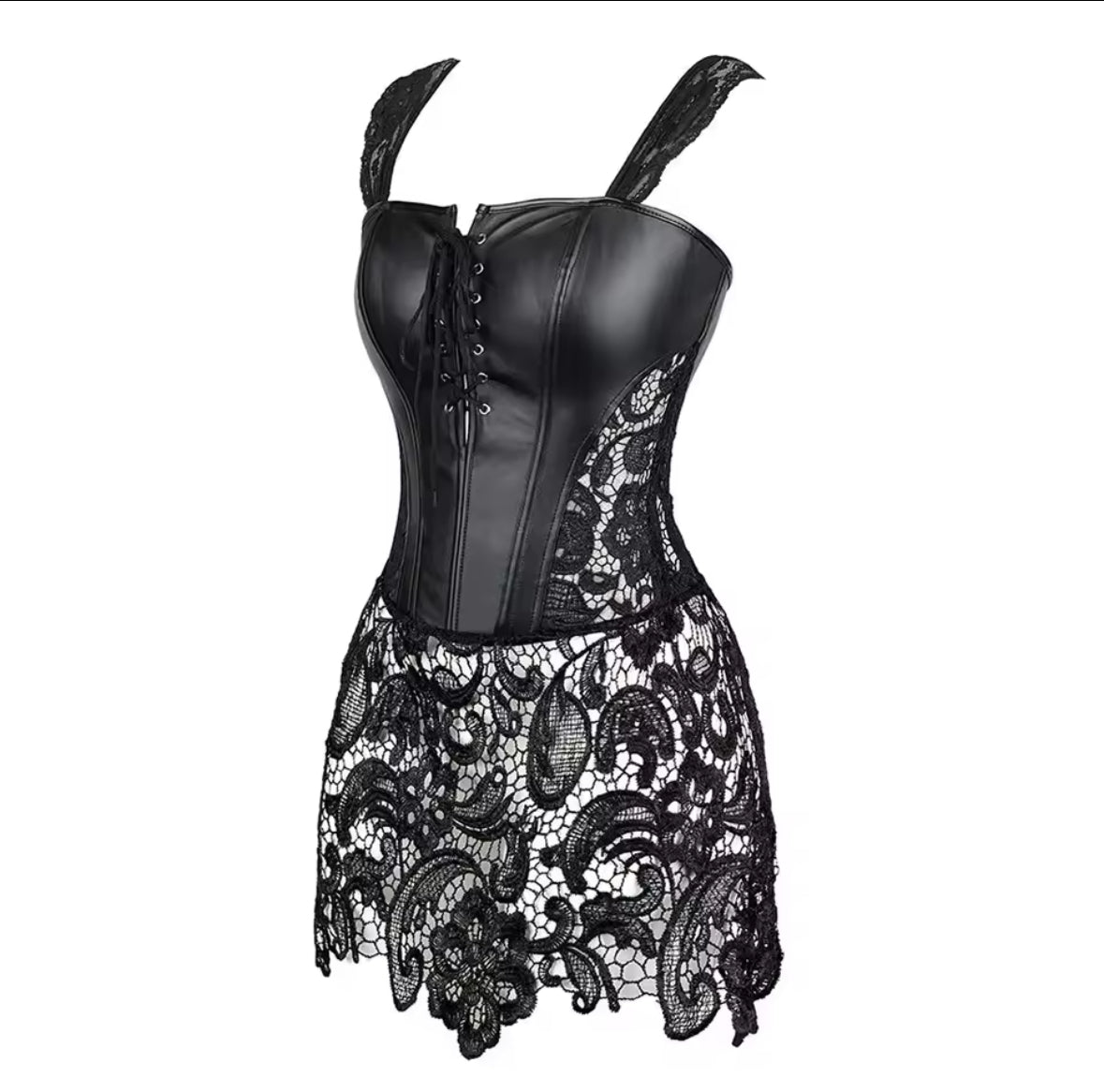 New Gorgeous Lace & Leather Corset Mini Dress Lingerie