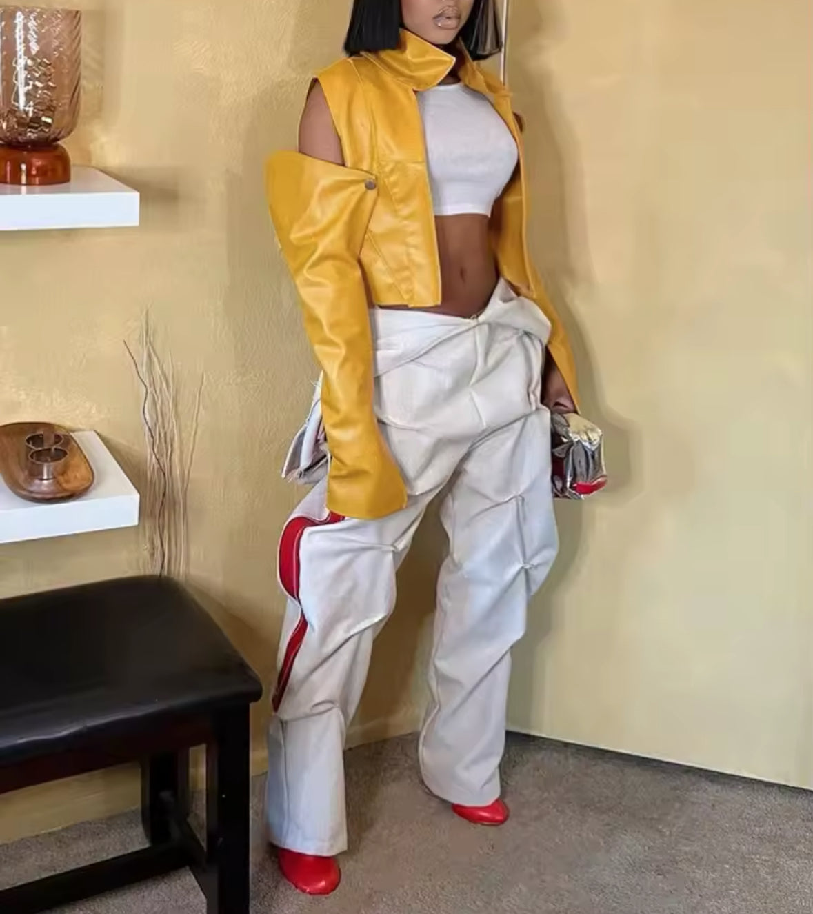 Bold Statement Yellow Faux Leather Jacket