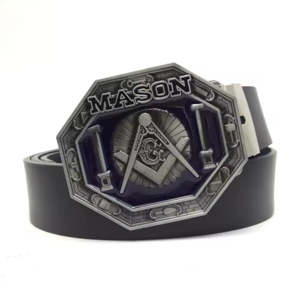 New Freemason PU Leather Belt with Zinc Alloy Buckle - Masonic Symbol Design