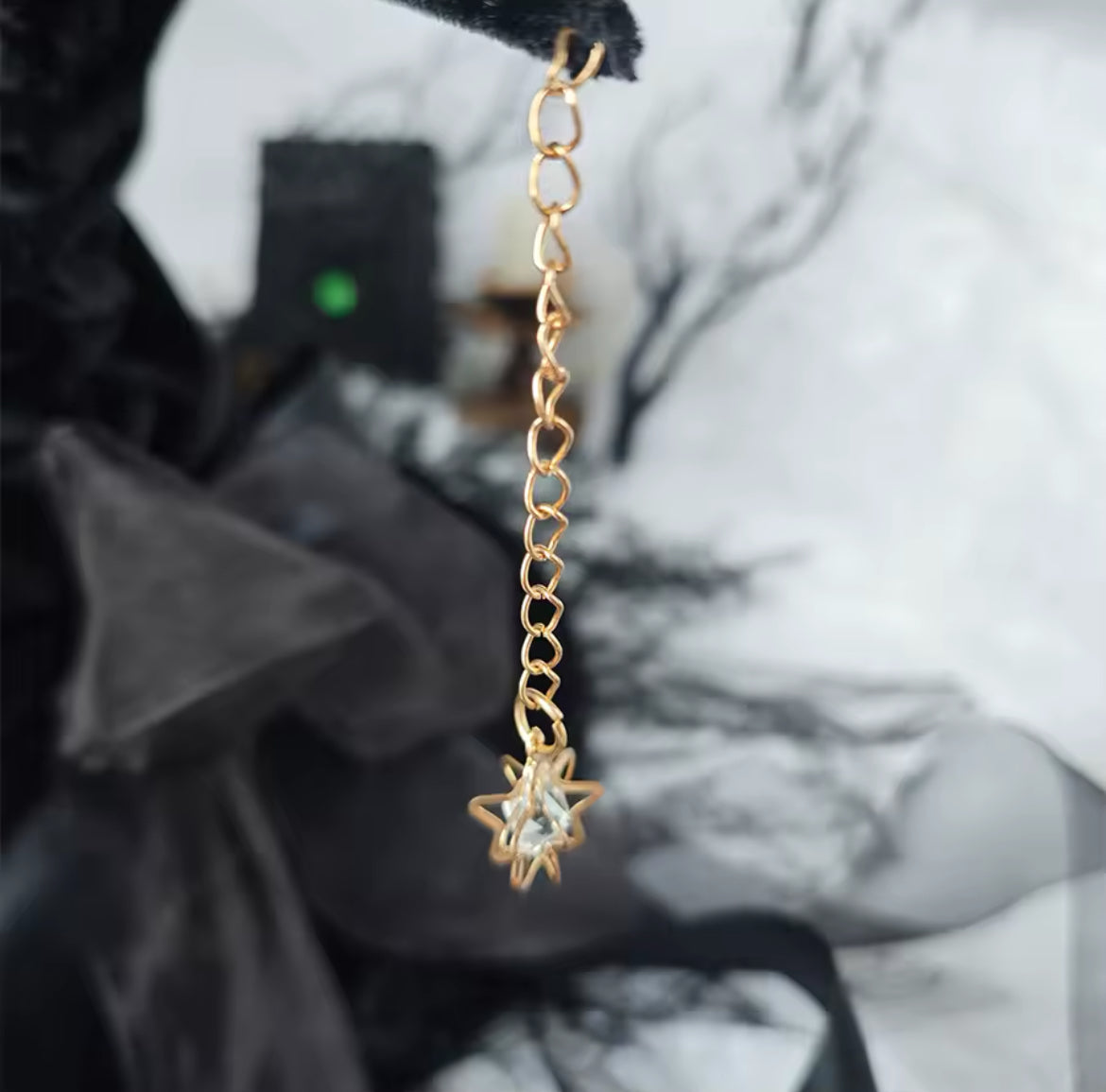 “Celestial Charm Lace Witch Hat – Handmade Velvet with Gold Magickal Charm Accents”