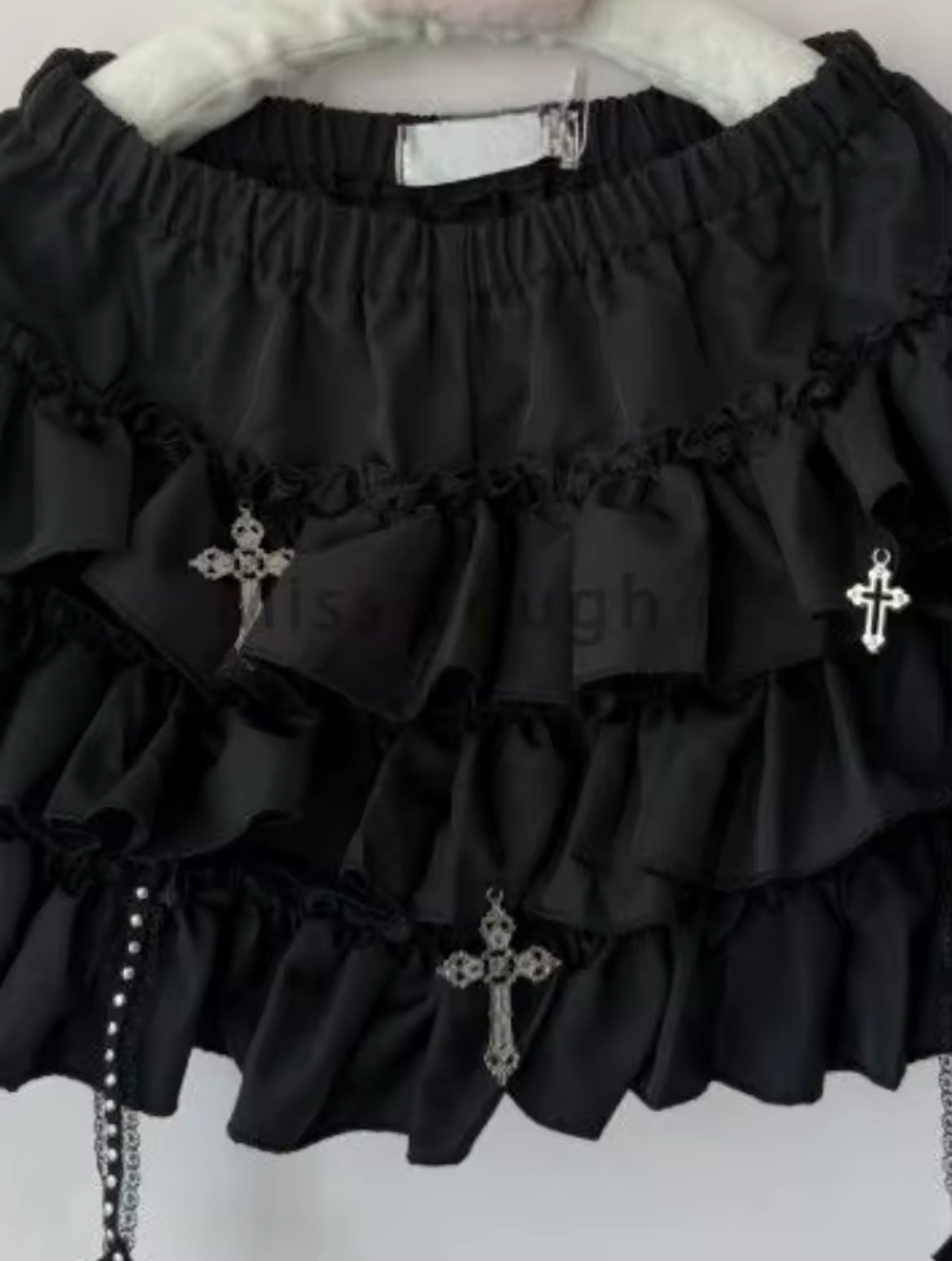 New Ruffled Layered Gothic Style Cross Mini Skirt