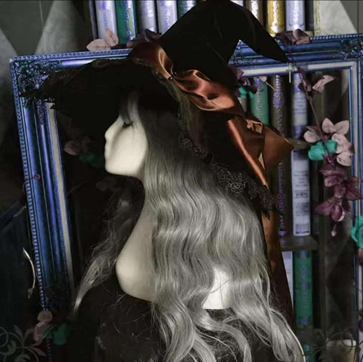 “Magickal Elegant Witch Hat – Lace-Trimmed with Satin Bow”