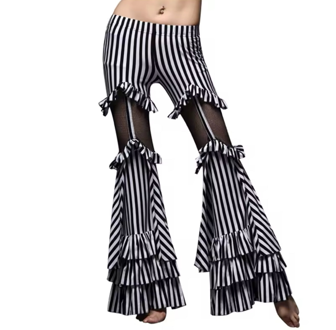 New Restock Limited Sizes Women Bell-Bottom Style Flared Striped Low Waist Pants M L