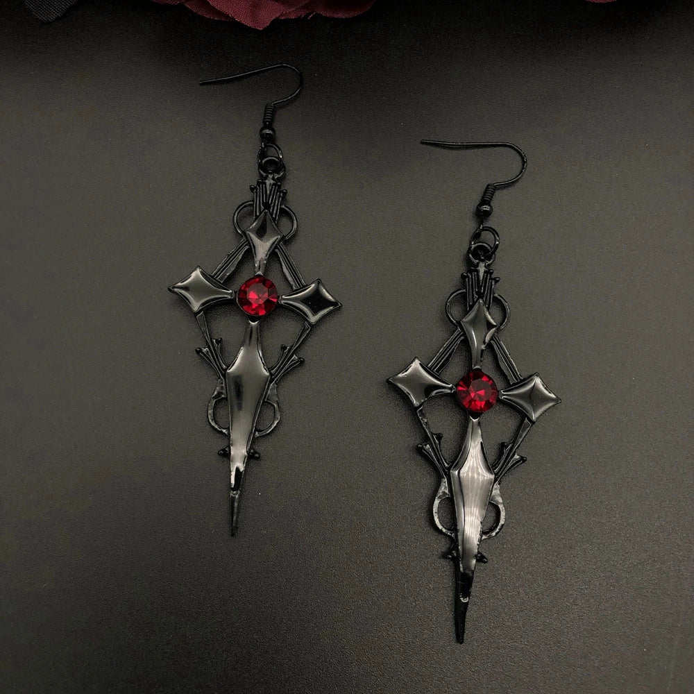 New Gothic Vampire Cross Striking Statement Necklace & Earrings