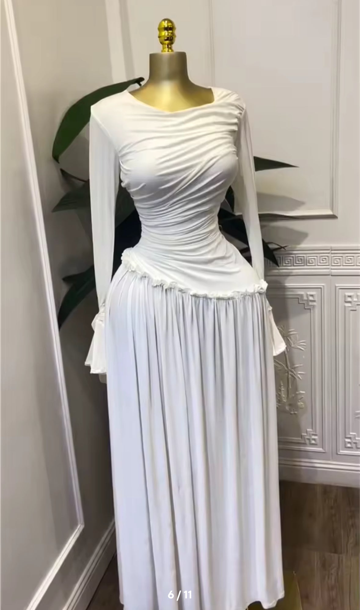 New Ethereal Elegance Ruched Maxi Dress – White