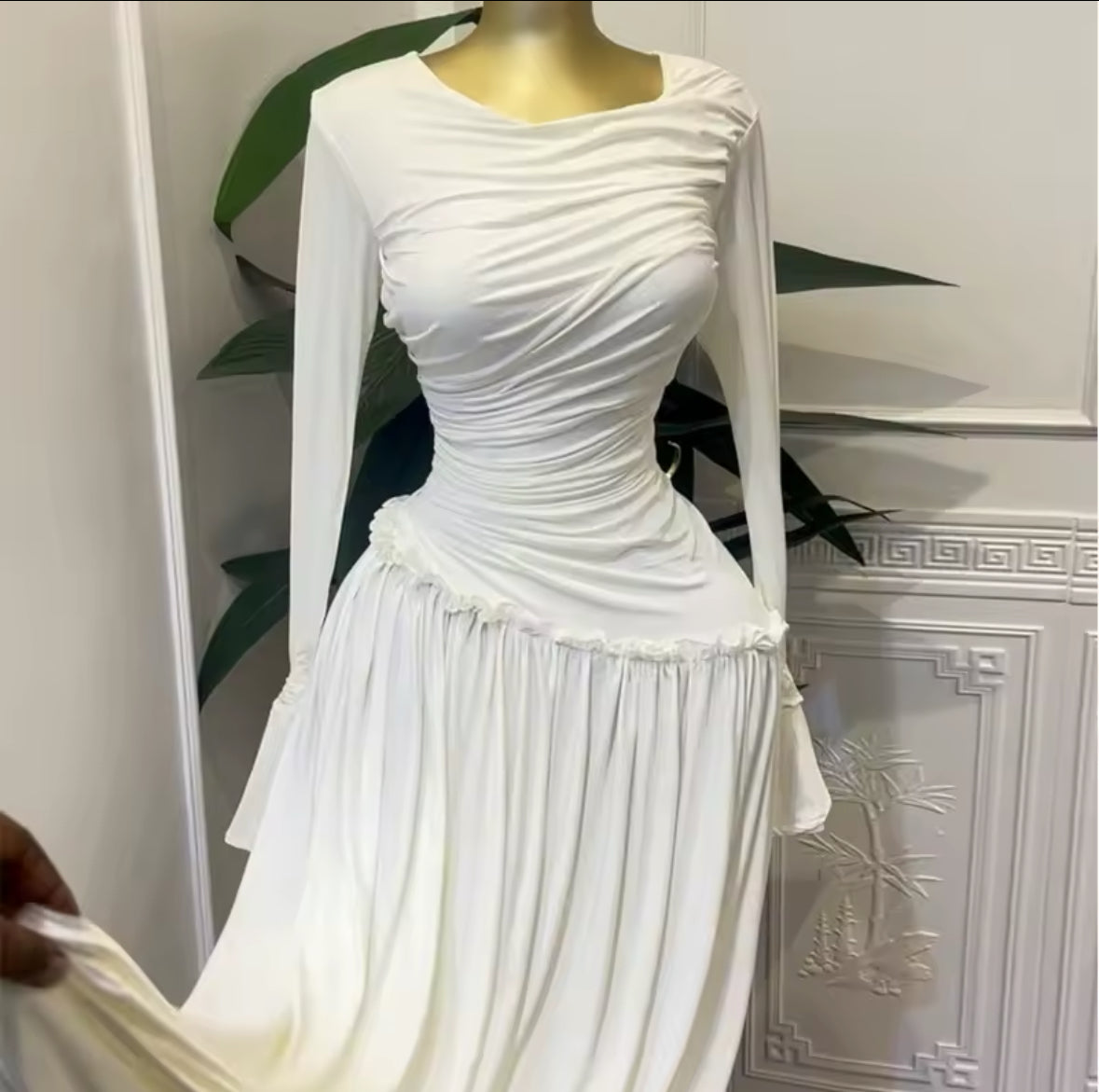 New Ethereal Elegance Ruched Maxi Dress – White