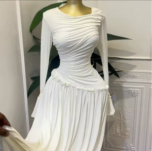 New Ethereal Elegance Ruched Maxi Dress – White