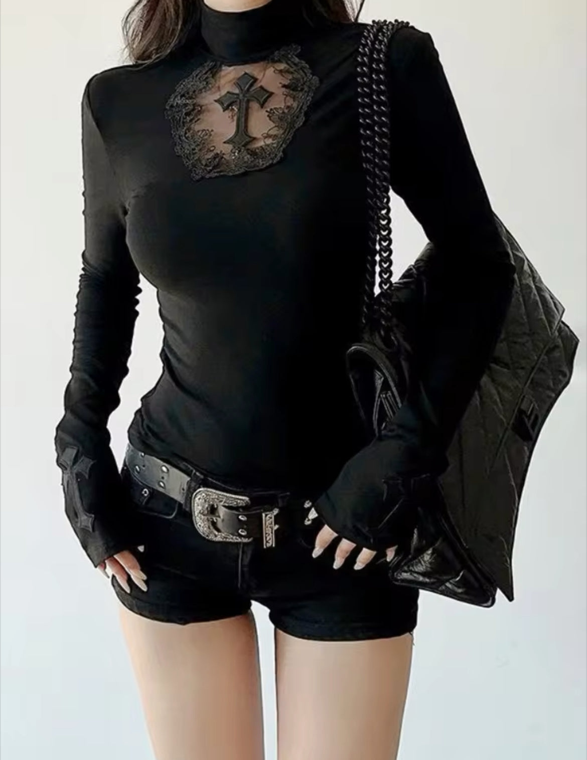 New Turtle-Neck Cross Gothic Long-Sleeve Women’s Top