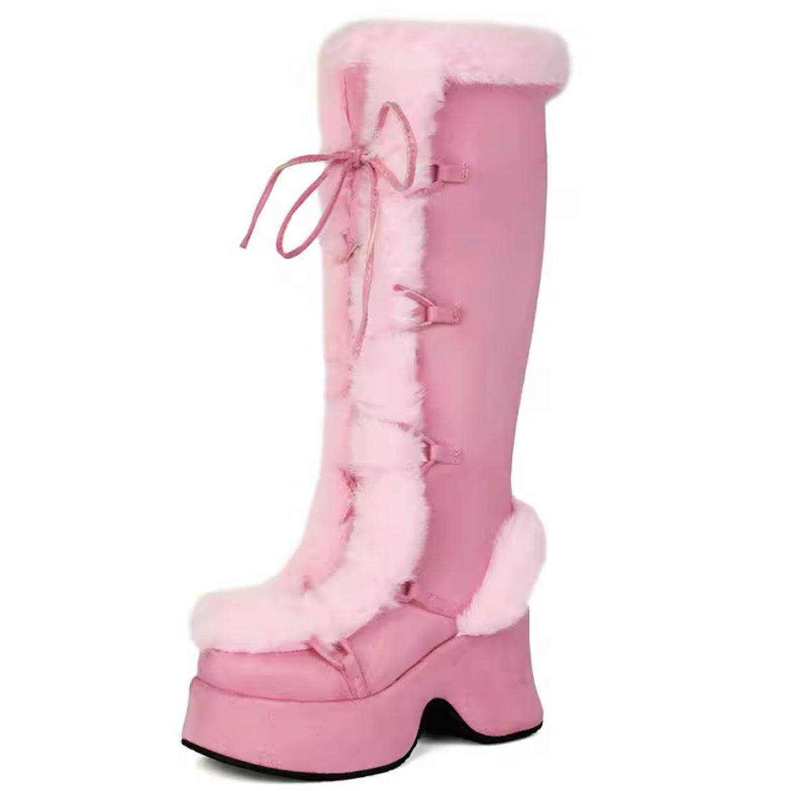 New Faux Fur Platform Knee- High Cozy Gothic Warm Chunky Boots