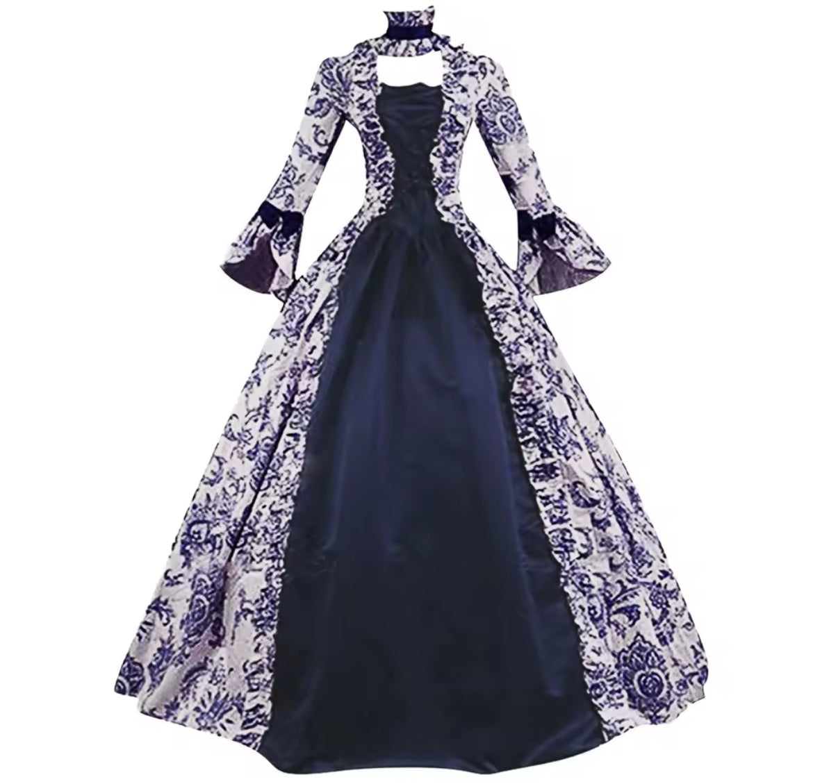 Victorian Glided-Age Gothic Floral Ball Gown Dress – Retro Vintage Lace Long Sleeve