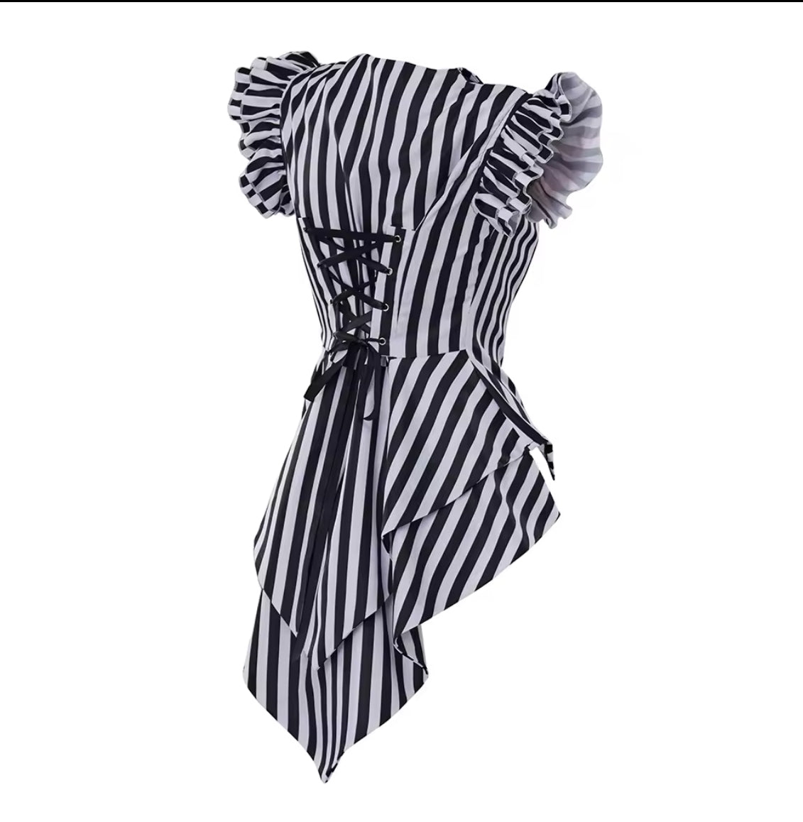 New Beautiful Striped Corset-Back Ruffled-Sleeves Women’s Blouse