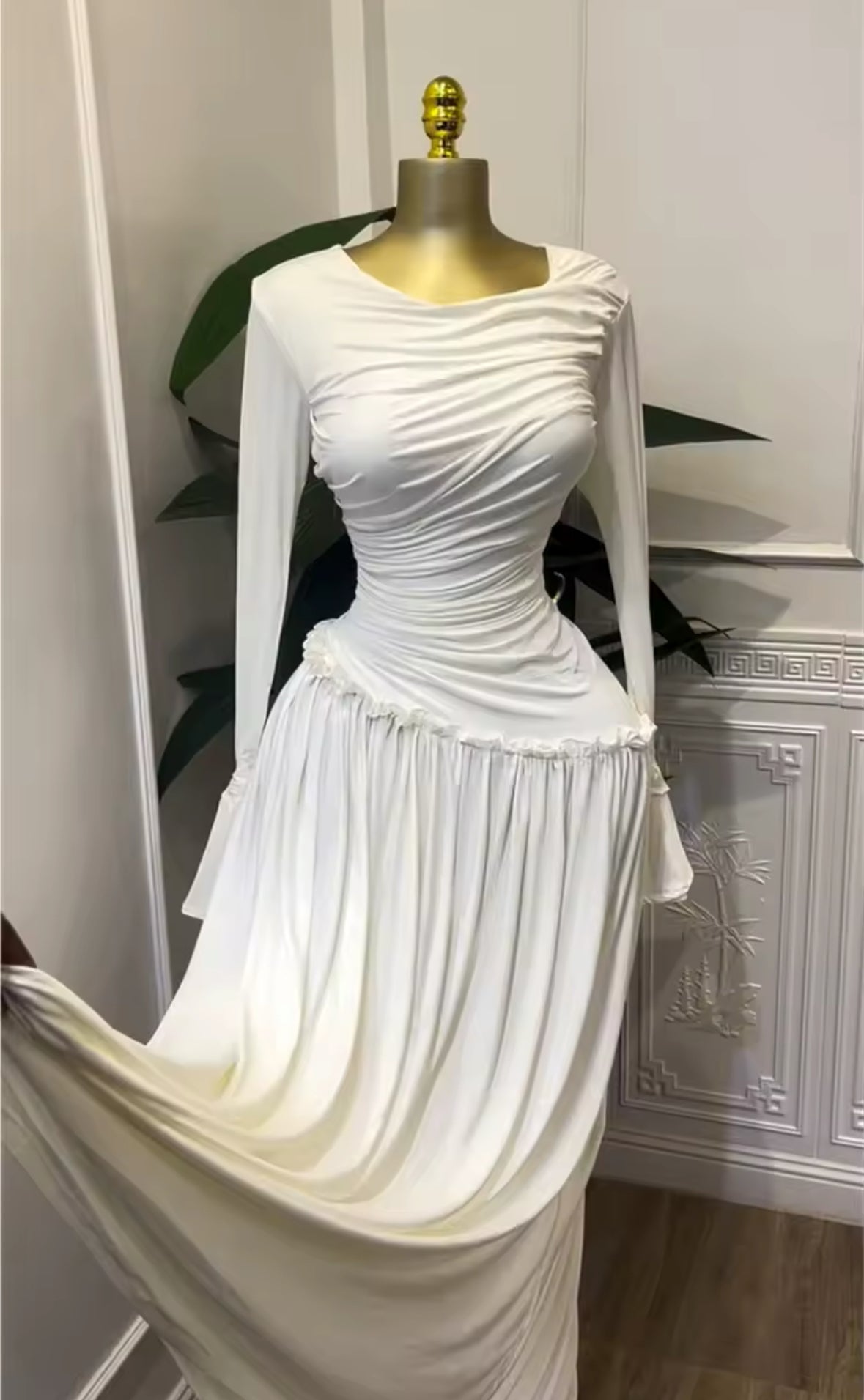 New Ethereal Elegance Ruched Maxi Dress – White
