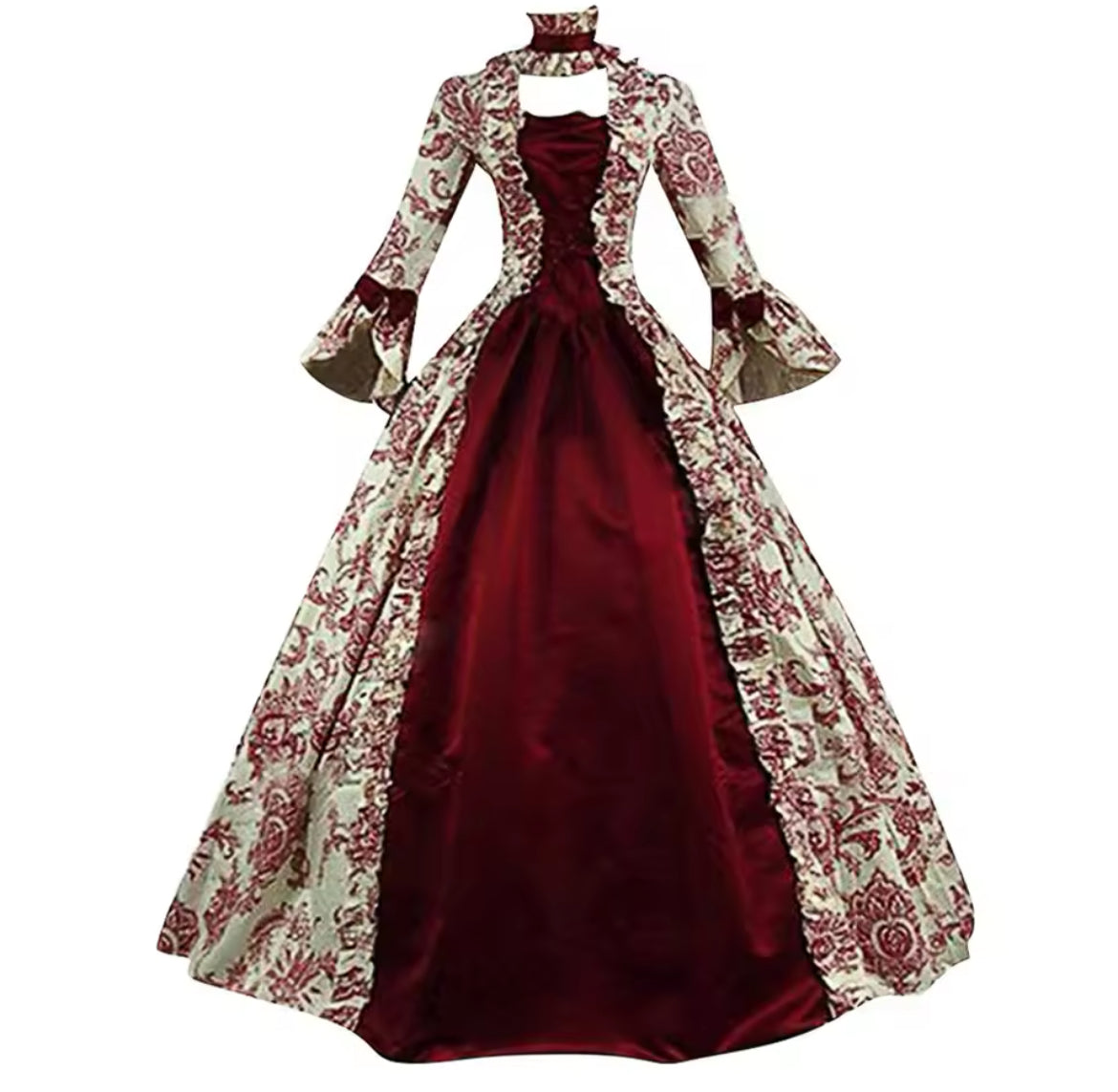 Victorian Glided-Age Gothic Floral Ball Gown Dress – Retro Vintage Lace Long Sleeve