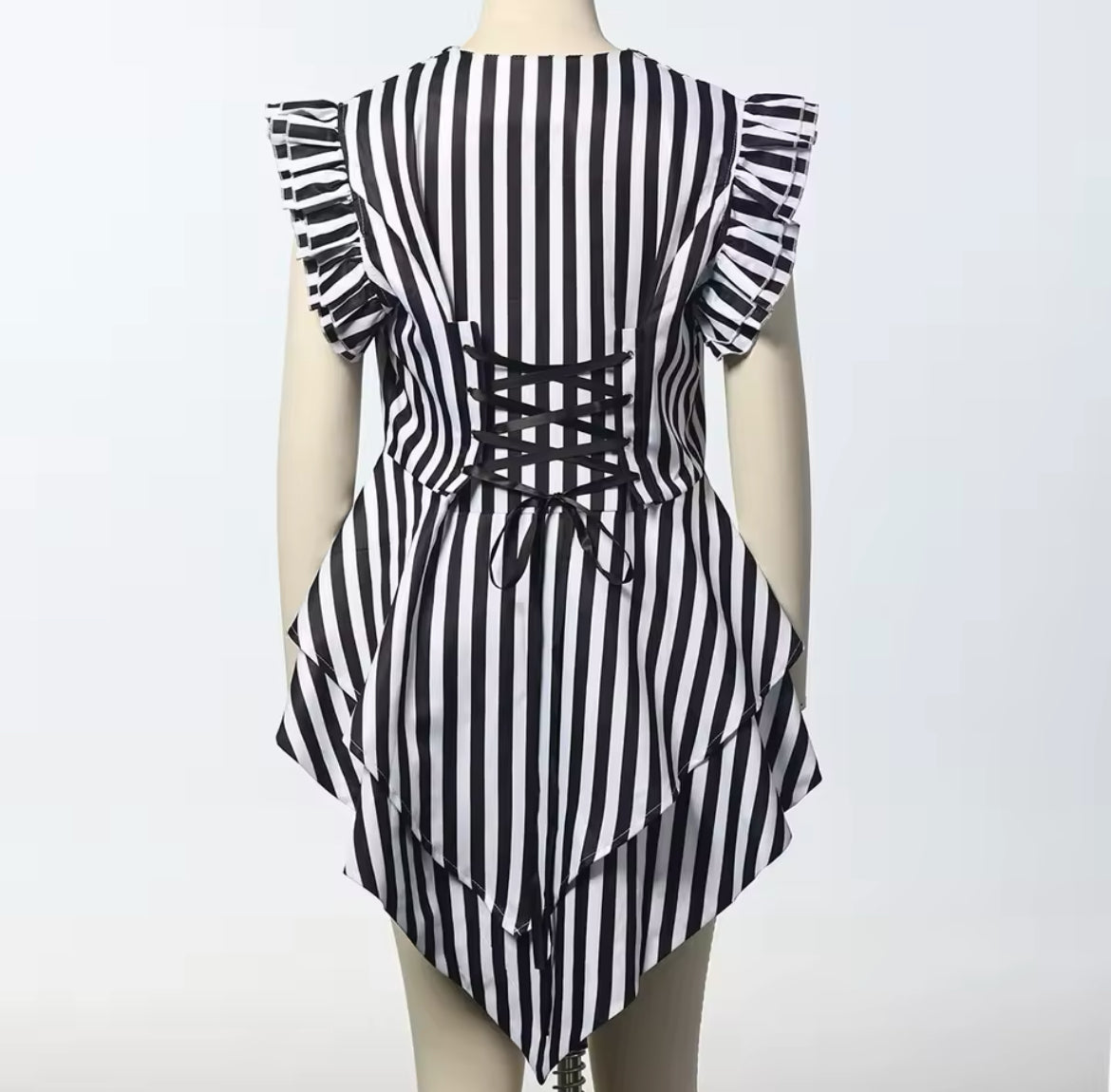 New Beautiful Striped Corset-Back Ruffled-Sleeves Women’s Blouse