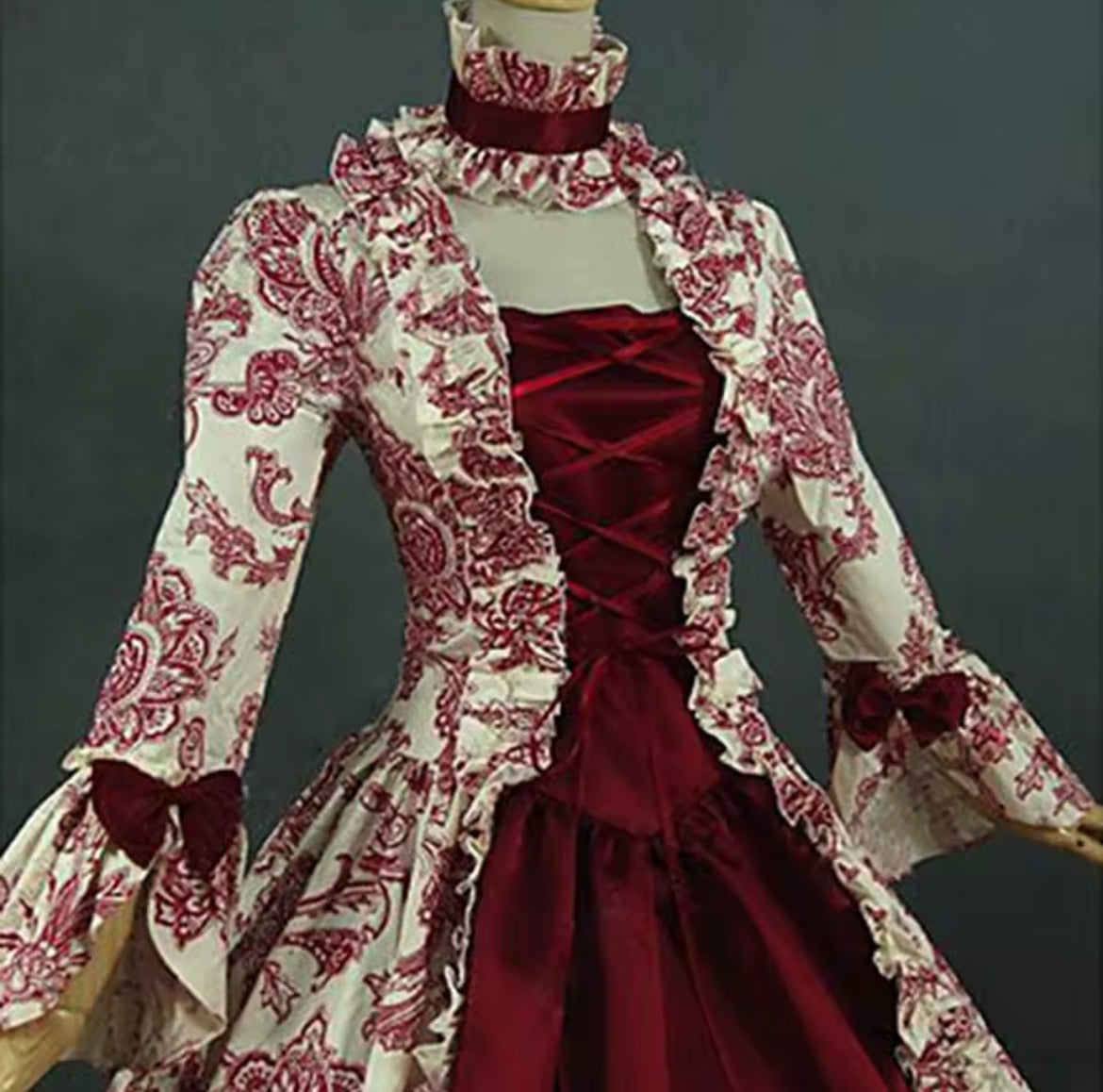 Victorian Glided-Age Gothic Floral Ball Gown Dress – Retro Vintage Lace Long Sleeve