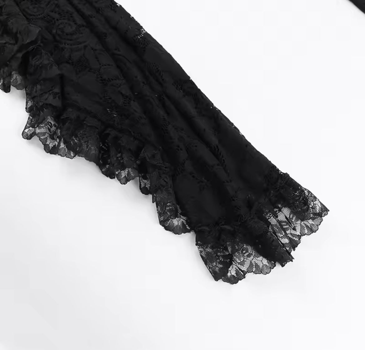 Dark Enchantress Gothic Lace Dress & Bell Sleeve Shawl “Vintage-Inspired Elegance”