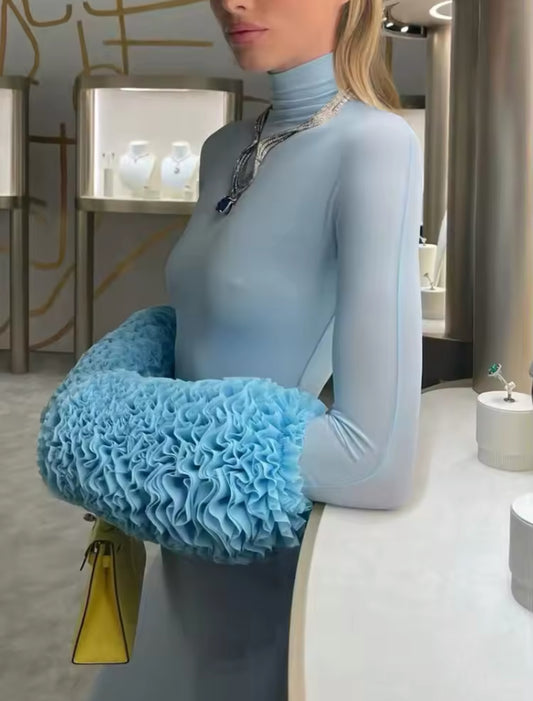 NEW Sky Luxe Turtleneck Runway Dress – Long Sleeve Maxi with Bodysuit Lining
