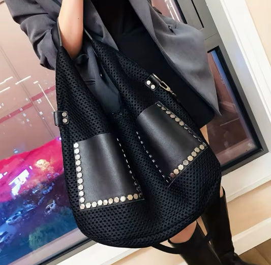 Retro Large Mesh Studded Hobo Handbag