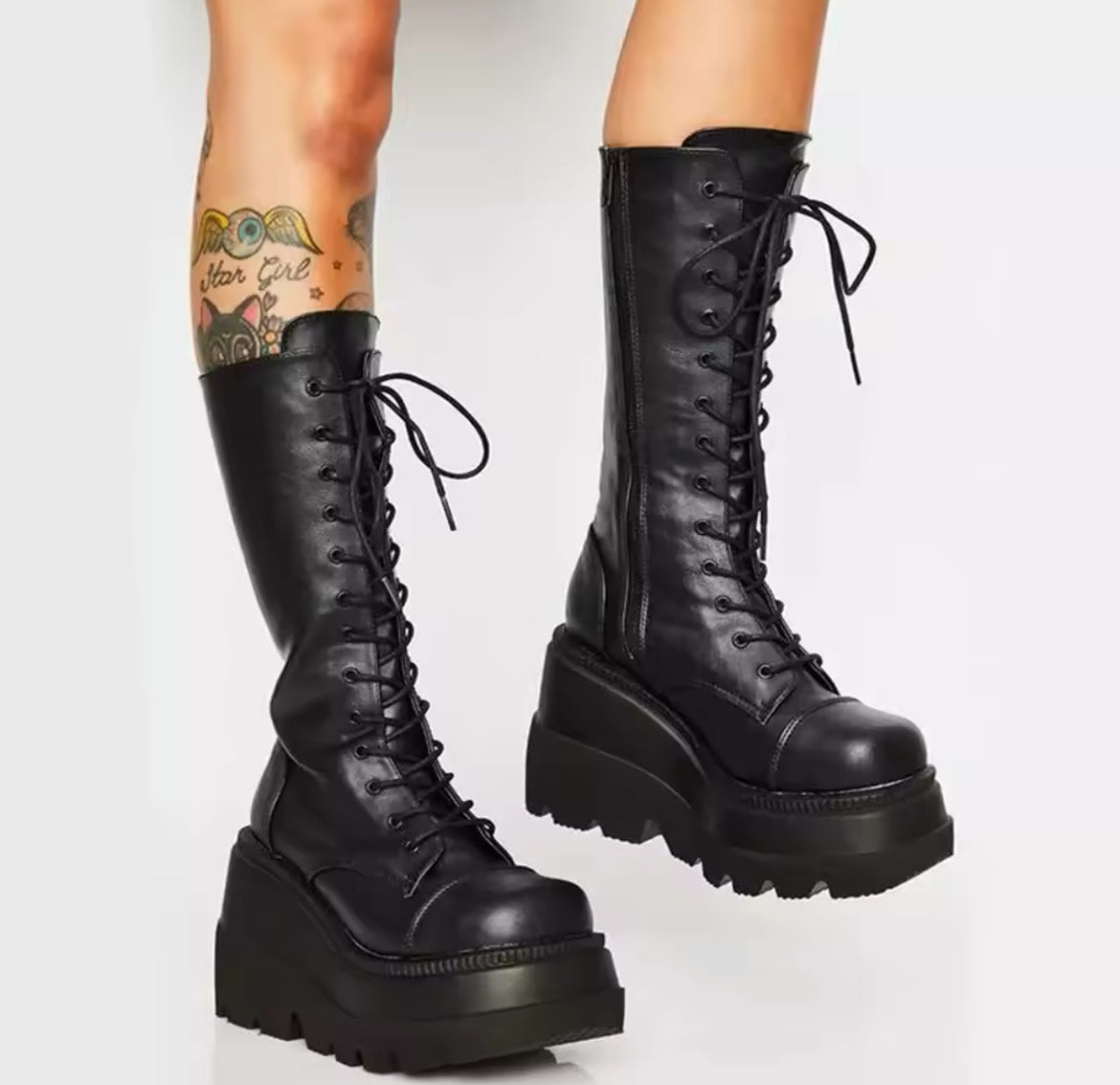Gothic Wedge Platform Combat Boots – Edgy & Elevated Streetwear