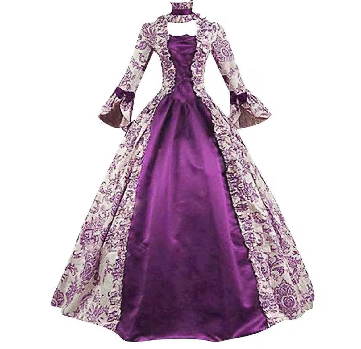 Victorian Glided-Age Gothic Floral Ball Gown Dress – Retro Vintage Lace Long Sleeve