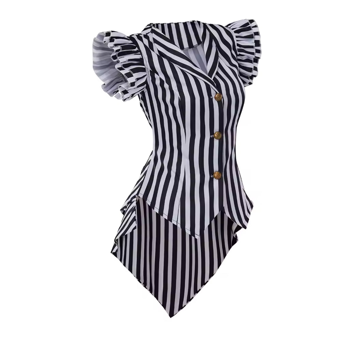 New Beautiful Striped Corset-Back Ruffled-Sleeves Women’s Blouse