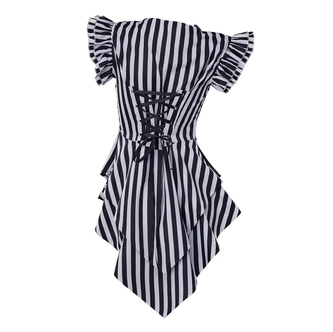 New Beautiful Striped Corset-Back Ruffled-Sleeves Women’s Blouse