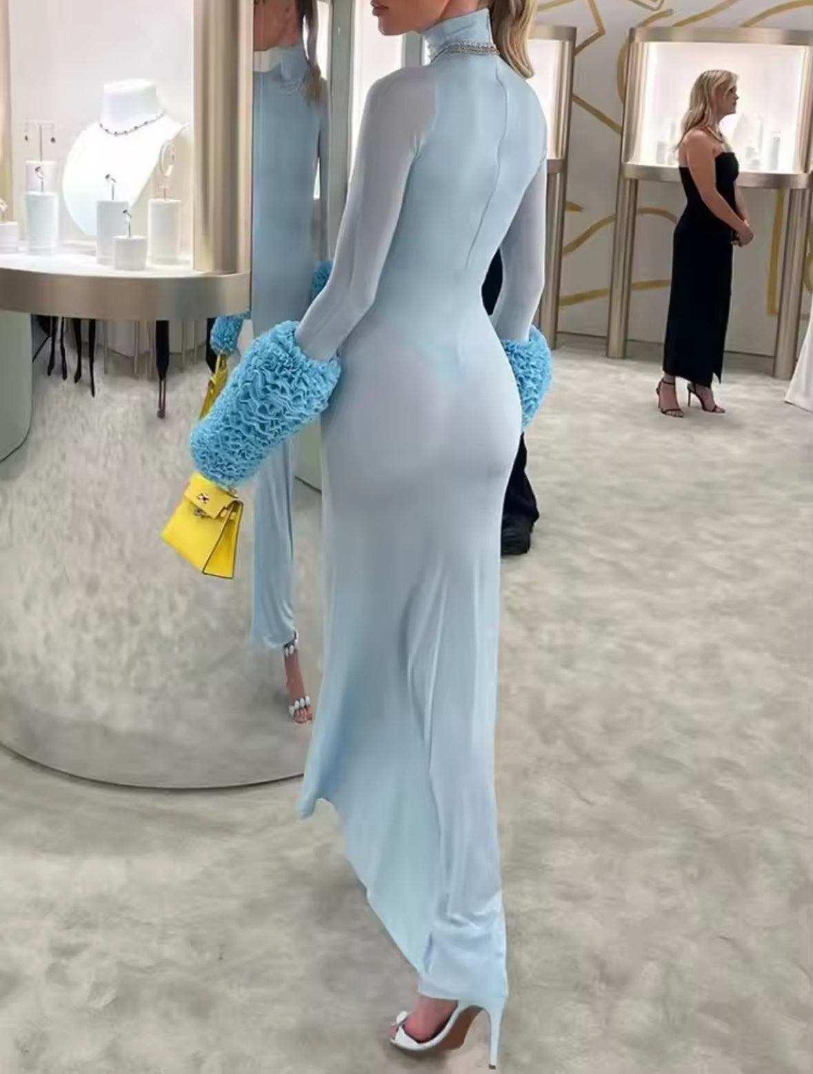 NEW Sky Luxe Turtleneck Runway Dress – Long Sleeve Maxi with Bodysuit Lining