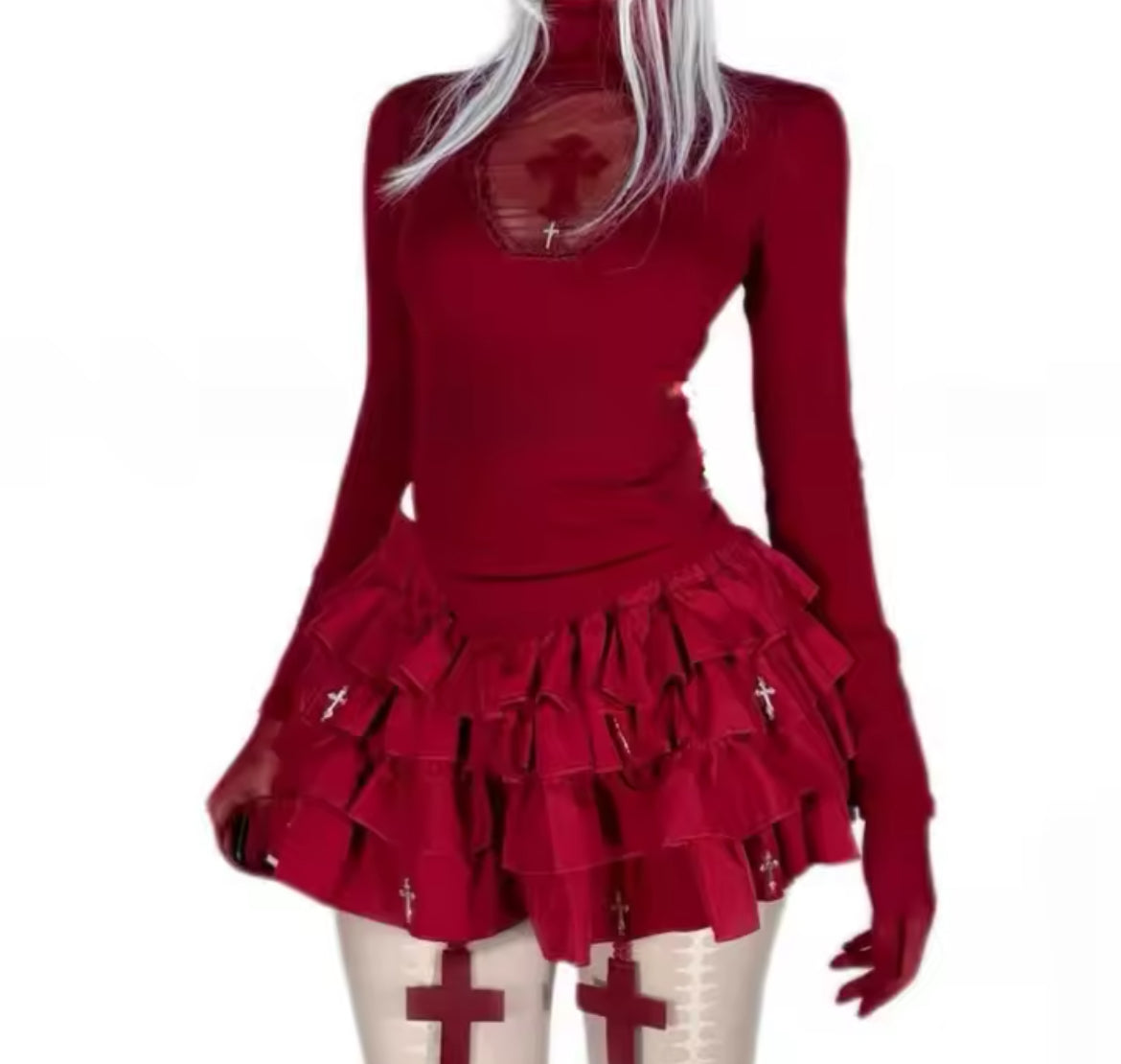 New Turtle-Neck Cross Gothic Long-Sleeve Women’s Top