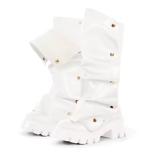 Slouchy Wrinkled Combat Chunky Stylish Glam Boots