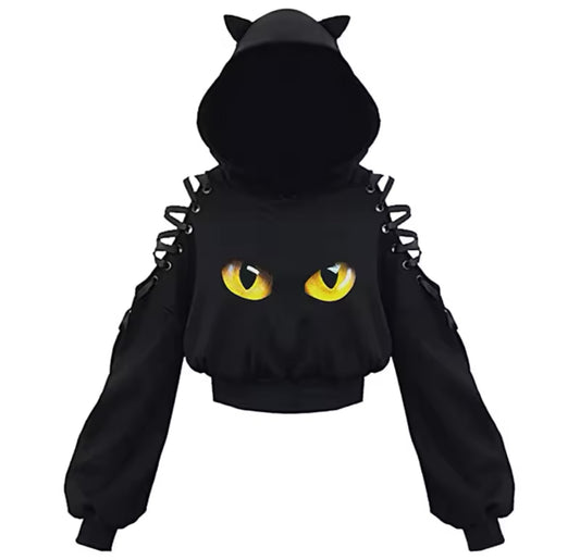 New Arrivals 4 Designs To Choose From Women’s Cat Design Gothic Witchy Black Hooded Sweatshirt