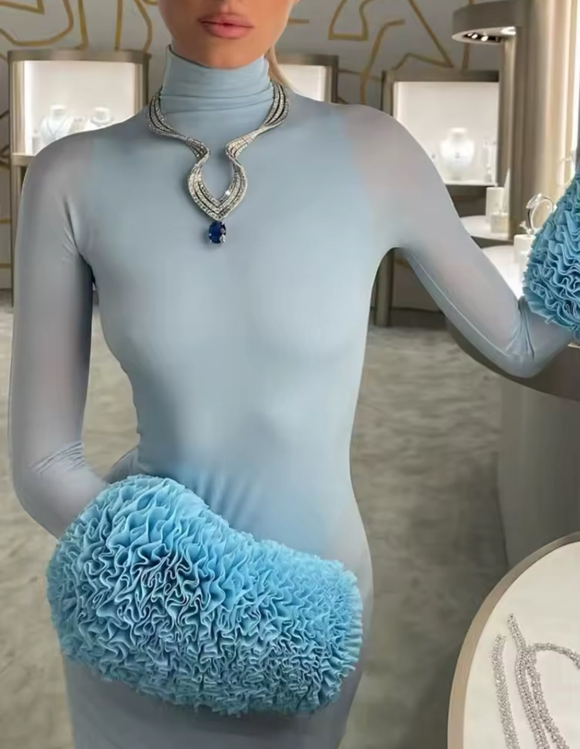 NEW Sky Luxe Turtleneck Runway Dress – Long Sleeve Maxi with Bodysuit Lining