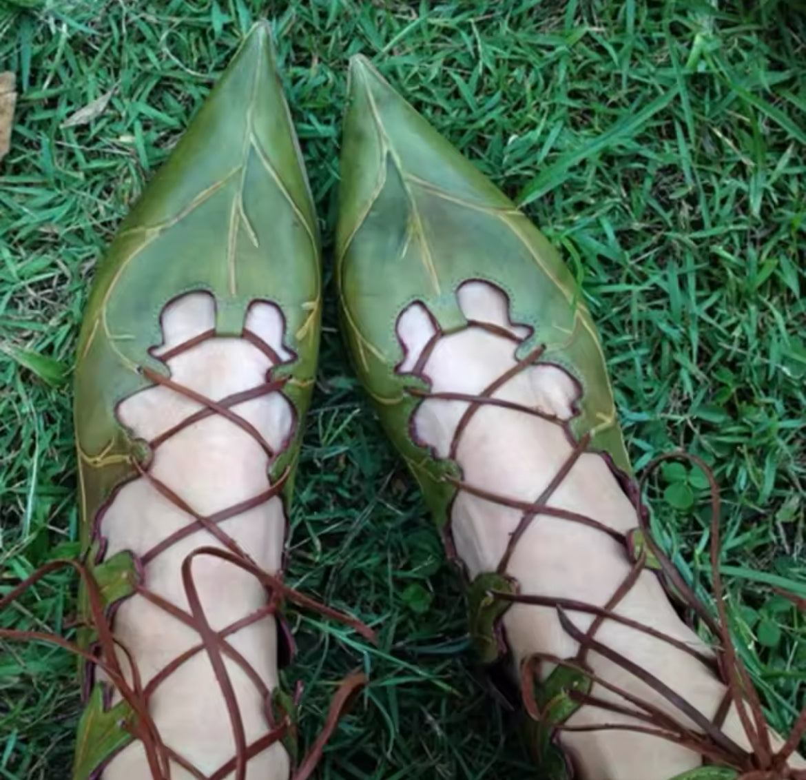 New Exclusive Enchanted Leaf Lace-Up Flats – Witchy Fae- Fairy Inspired Women’s Shoes
