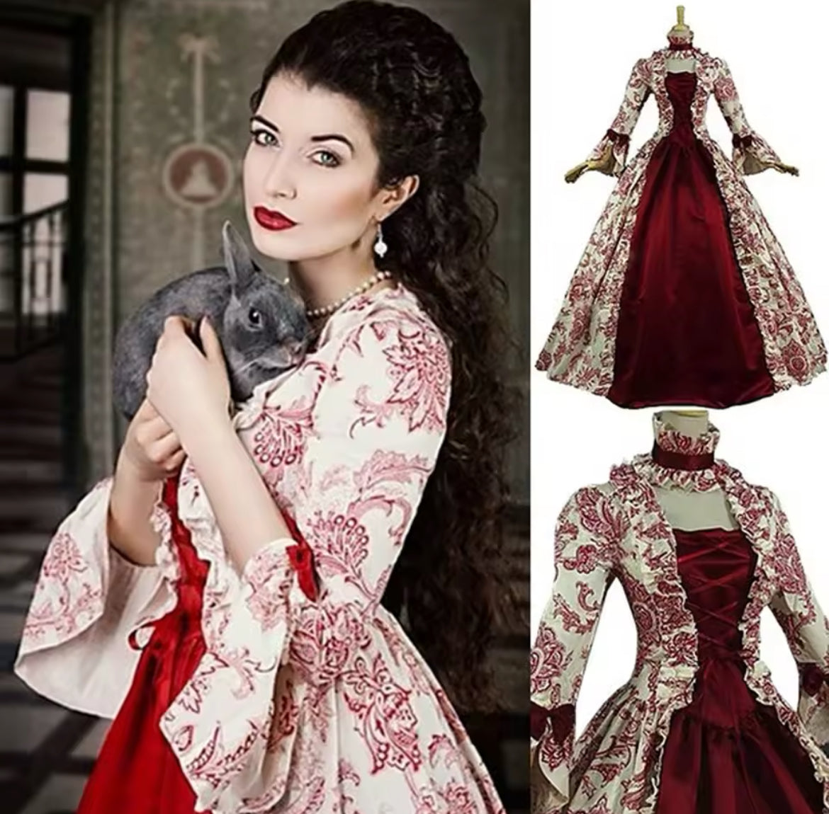 Victorian Glided-Age Gothic Floral Ball Gown Dress – Retro Vintage Lace Long Sleeve