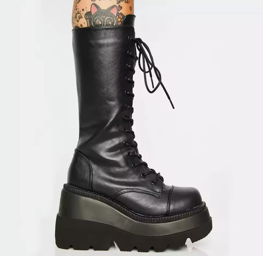 Gothic Wedge Platform Combat Boots – Edgy & Elevated Streetwear