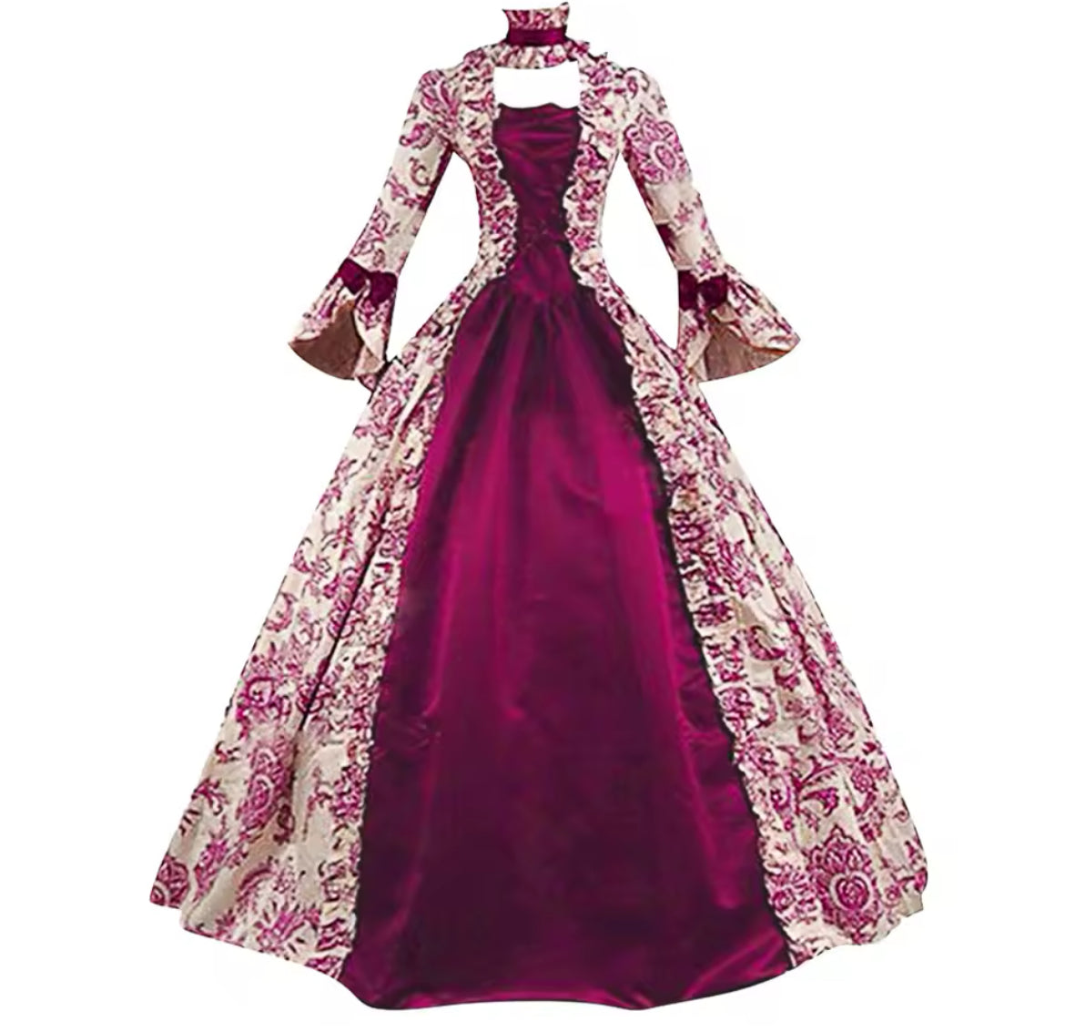 Victorian Glided-Age Gothic Floral Ball Gown Dress – Retro Vintage Lace Long Sleeve