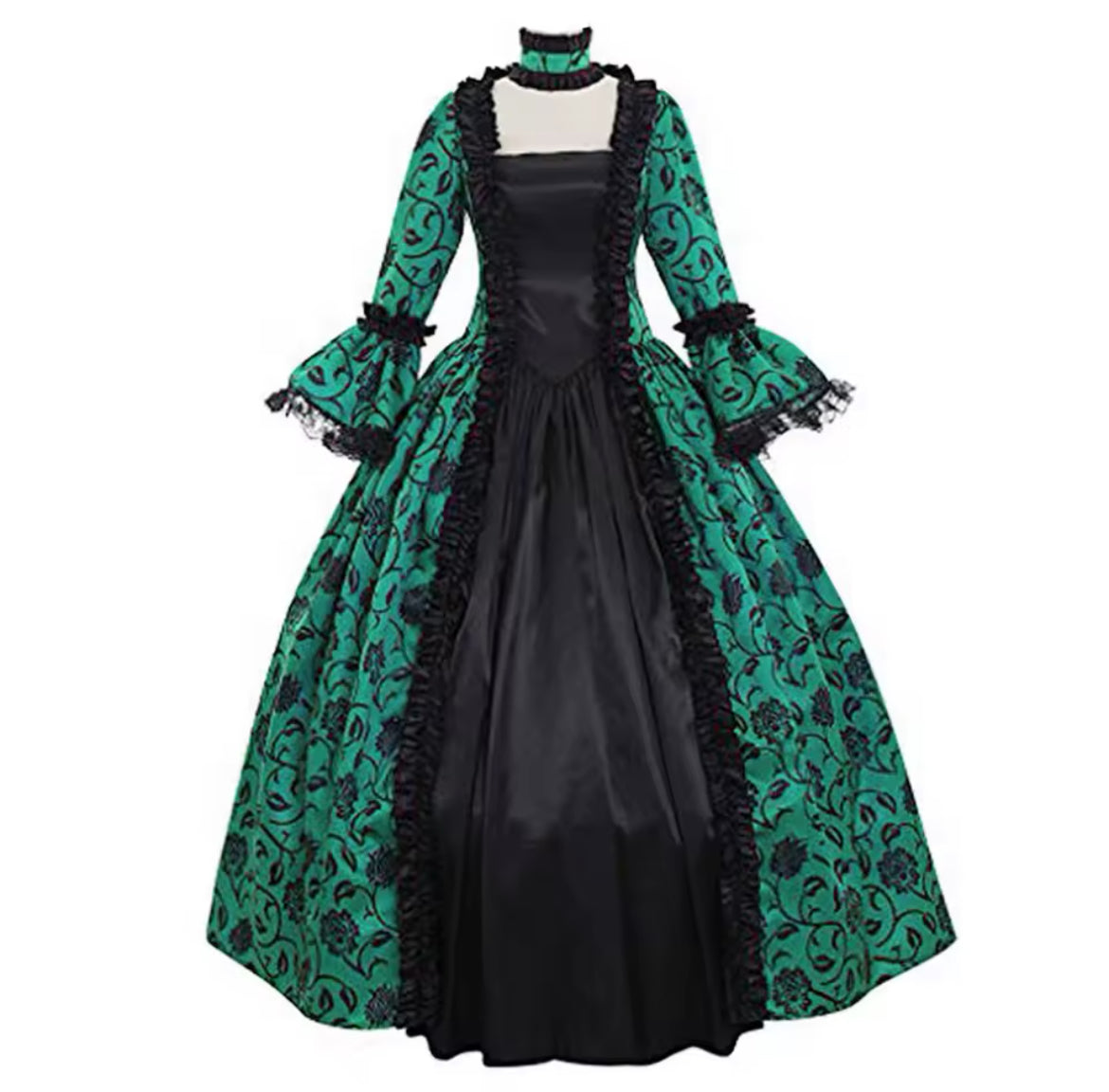 Victorian Glided-Age Gothic Floral Ball Gown Dress – Retro Vintage Lace Long Sleeve
